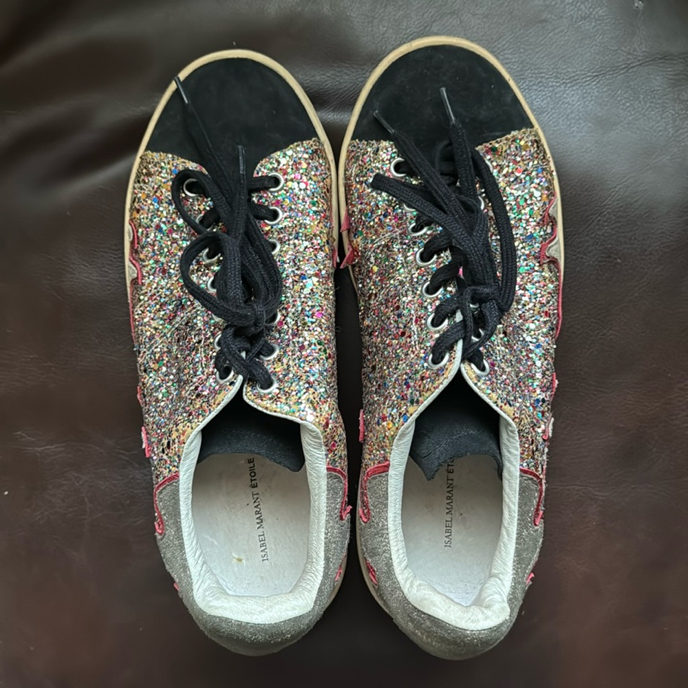 Isabel Marant Etoile Gilly Cholita Calfskin Glitter Sneakers Trainers sz 39